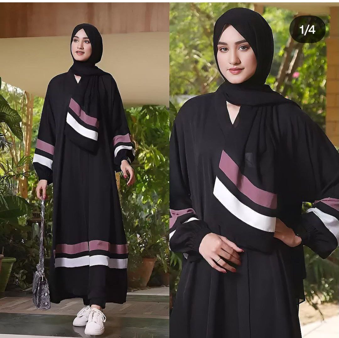 Beautuful Daily Wear Abaya With White and Pink Stripes