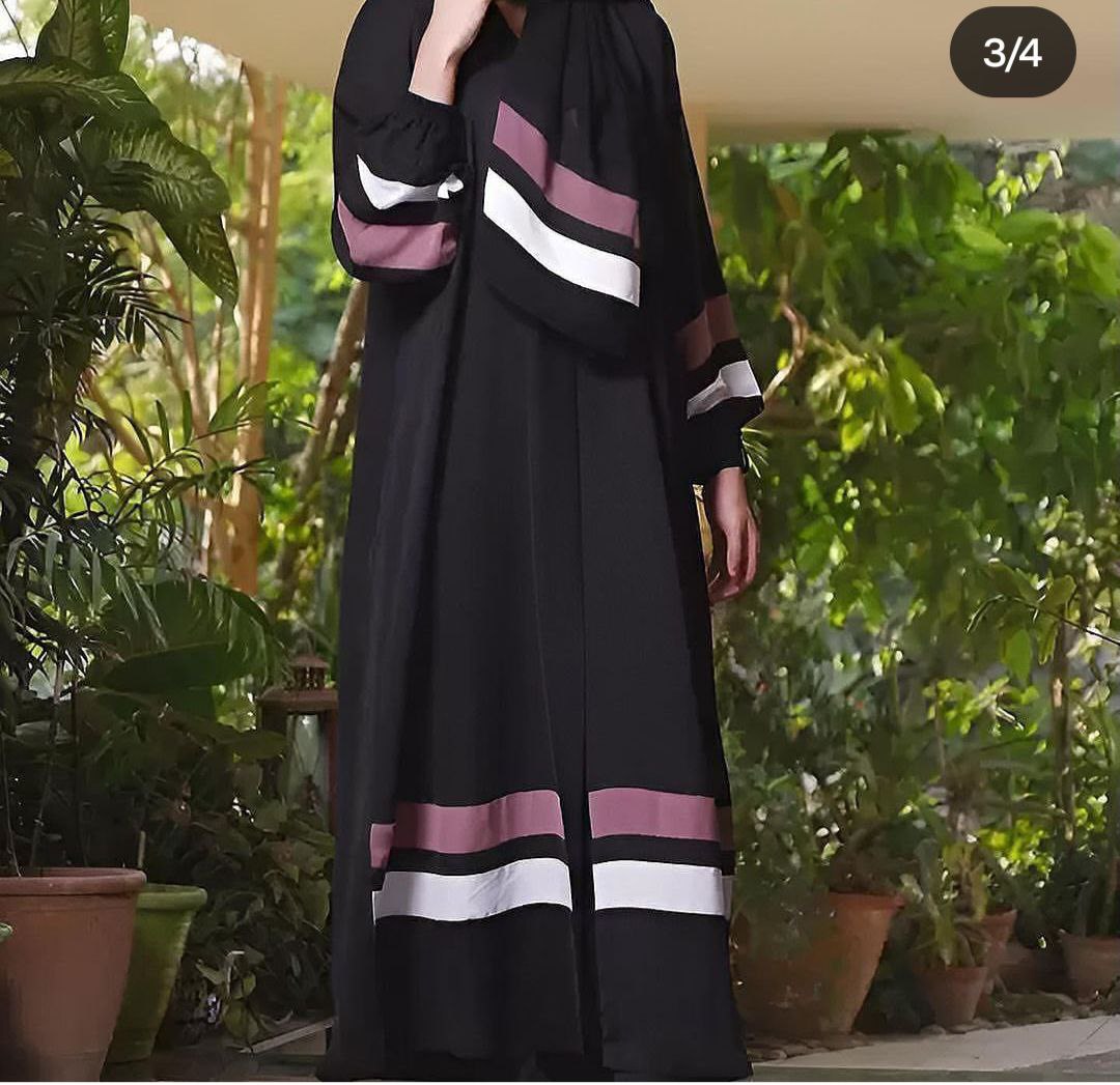 Beautuful Daily Wear Abaya With White and Pink Stripes