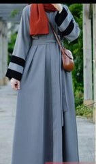 Collage Wear Hidden Buttons Abaya With Hijab