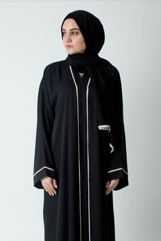 Collage Wear Open Button Abaya With Piping