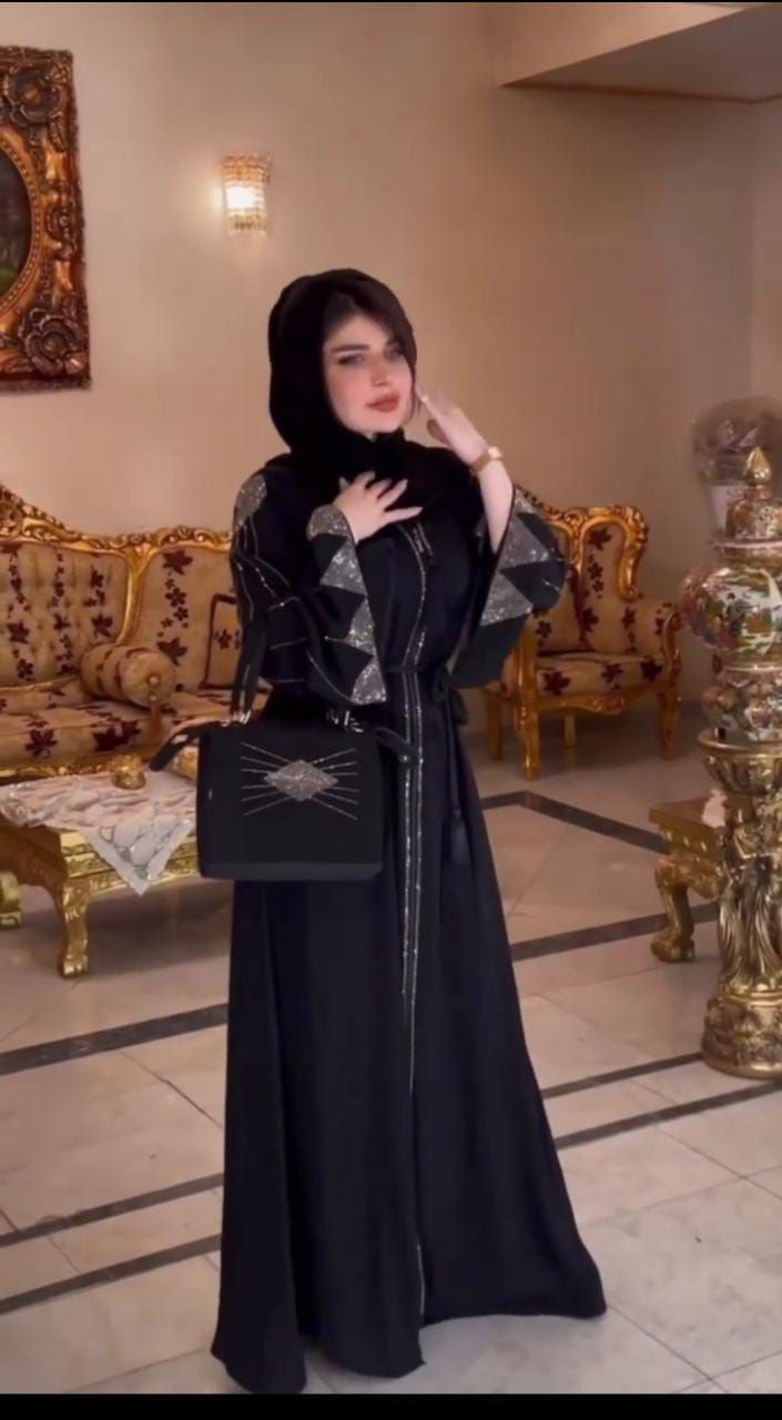 Front Chain Kaju Katri Daimond Work Bridal Abaya