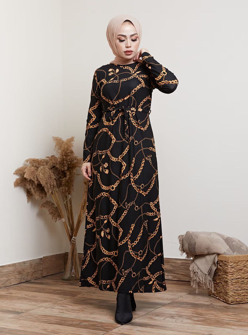 Gold Chain Print Occasional Wear Abaya