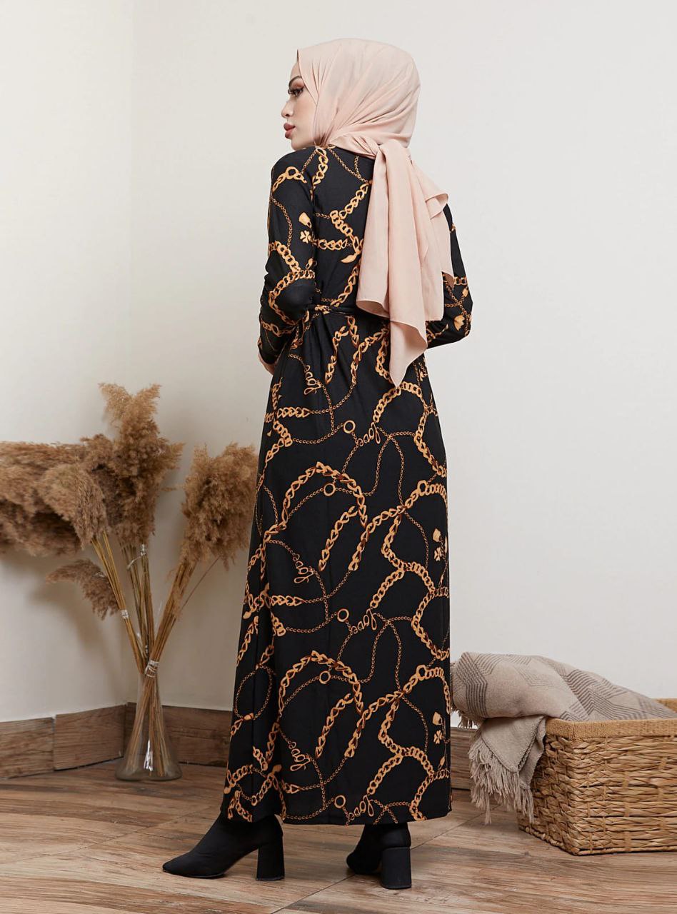 Gold Chain Print Occasional Wear Abaya