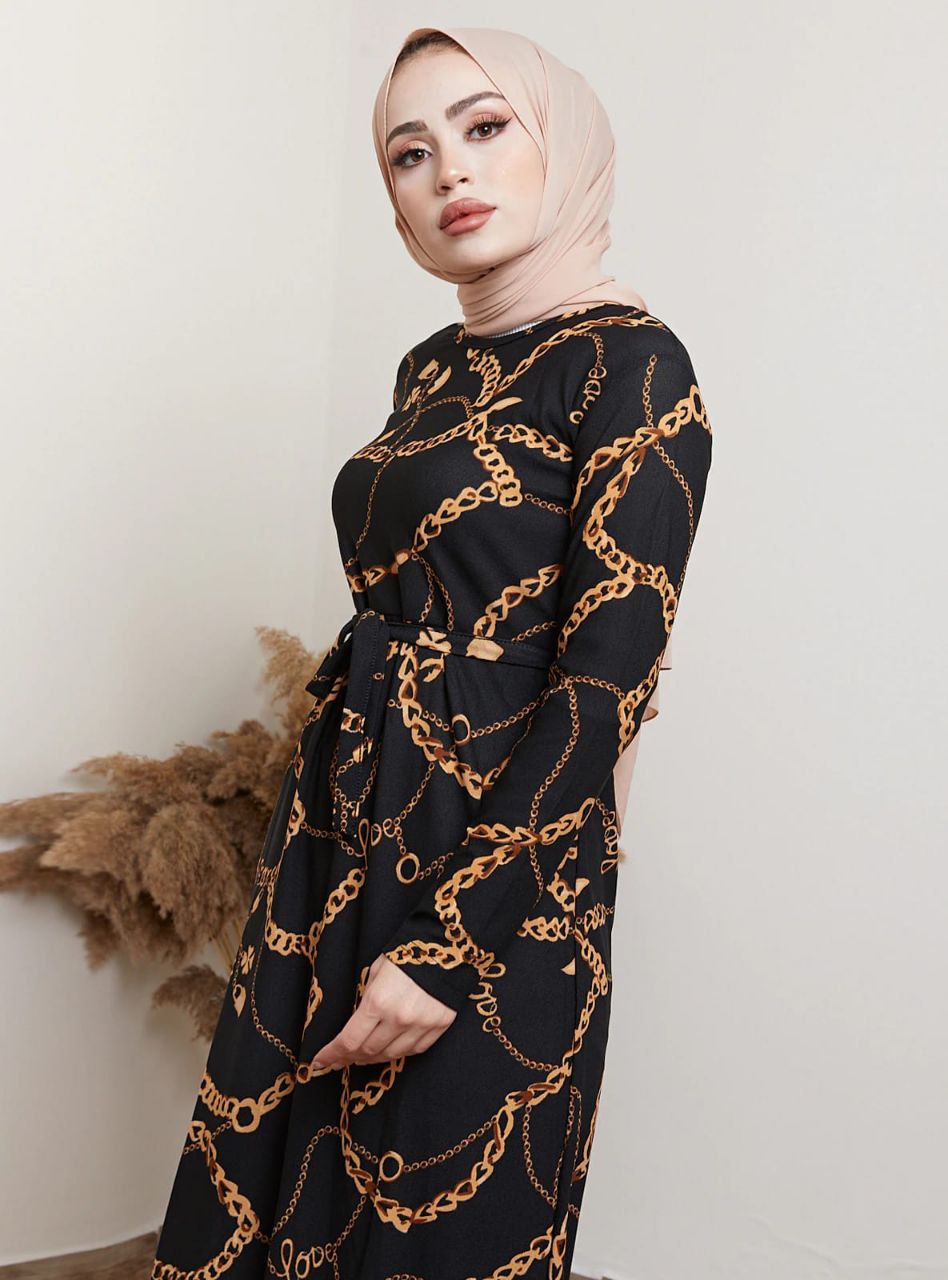 Gold Chain Print Occasional Wear Abaya